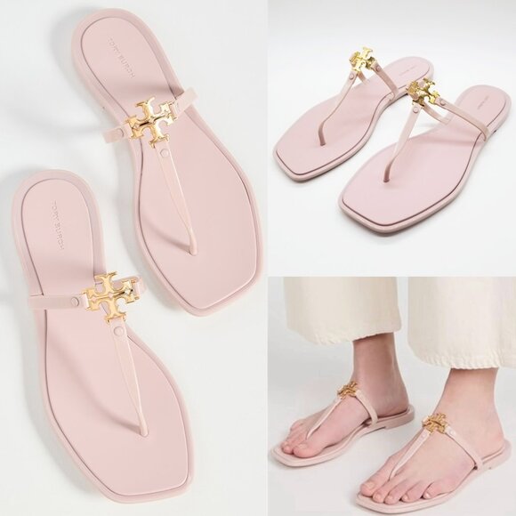 NEW Tory Burch Women's 12 Roxanne Jelly Sandals Meadowsweet/Gold Pink $128 Thong - Picture 1 of 16